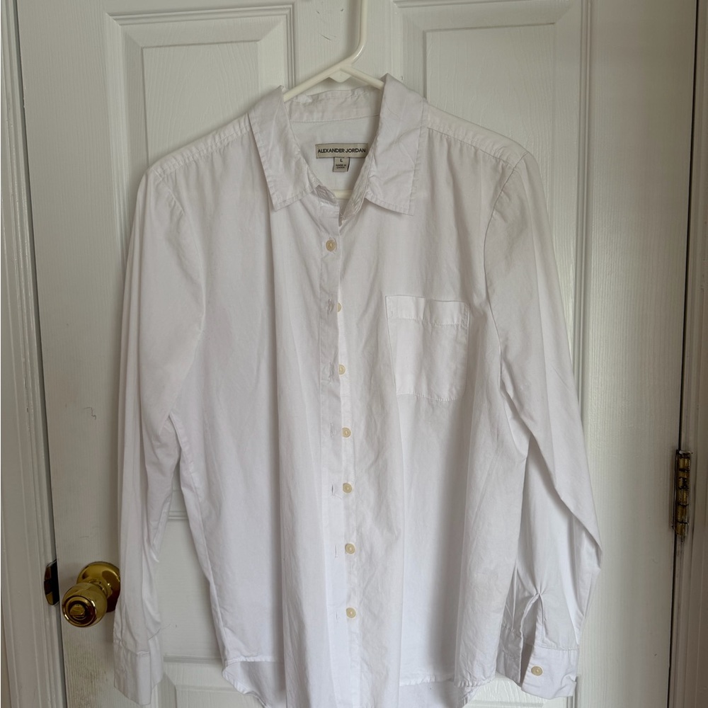 Alexander Jordan White Cotton Button-Front Blouse